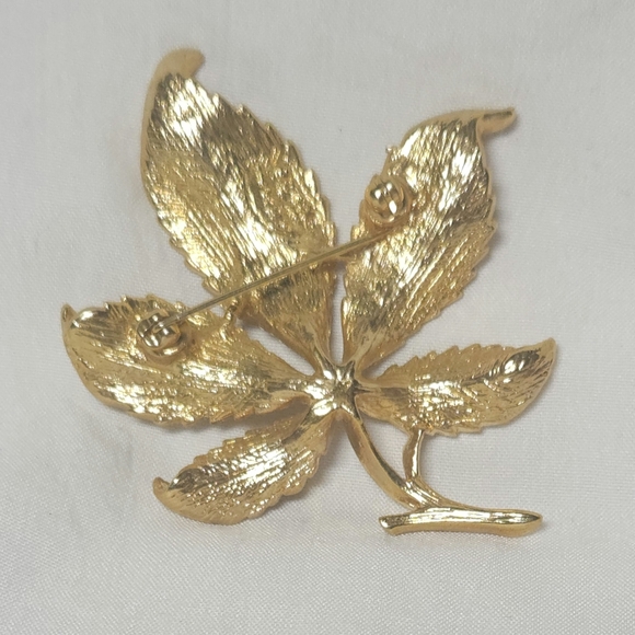 ALLISON REED Gold Stamped Chestnut Leaf Brooch Pin - Picture 3 of 4